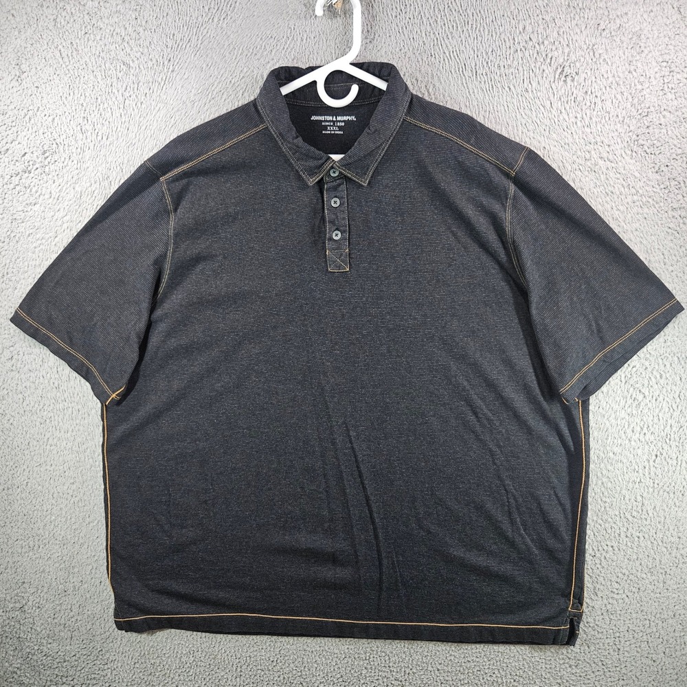 Johnston & Murphy Mens XXXL Black Cotton Micro Stripe Polo Shirt Short Sleeve‎
